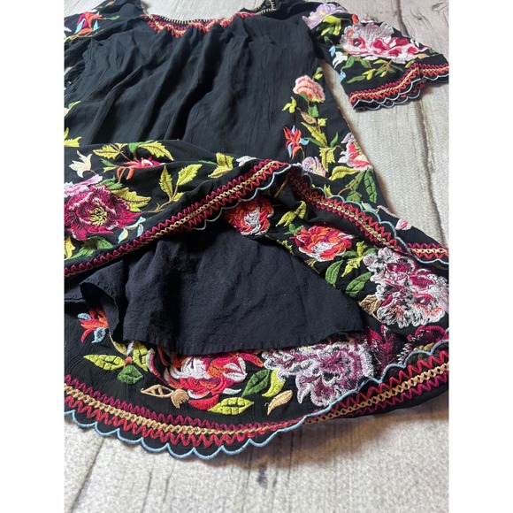 Sundance Tunic Dress Womens Large Black Floral Embroidered Boho Cottagecore L - Picture 4 of 8